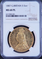 1887年 英国イギリス 5ポンド金貨 NGC鑑定 MS60PL ビクトリア ジュビリーヘッド