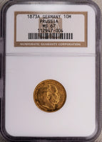1873年A ドイツプロイセン 10マルク金貨 NGC鑑定 MS67 ウィルヘルム一世
