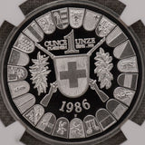 1986年 スイス 100フランプラチナ貨 NGC鑑定 PF70UC 現代射撃祭