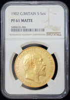 1902年 英国イギリス 5ポンド金貨  NGC鑑定 PF61 MATTE エドワード7世